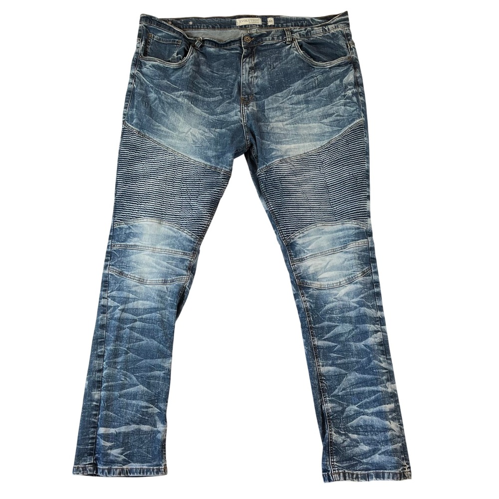 Evolution In Design Moto Jeans Mens 46x33 Blue Acid Wash Camo Street Stretch